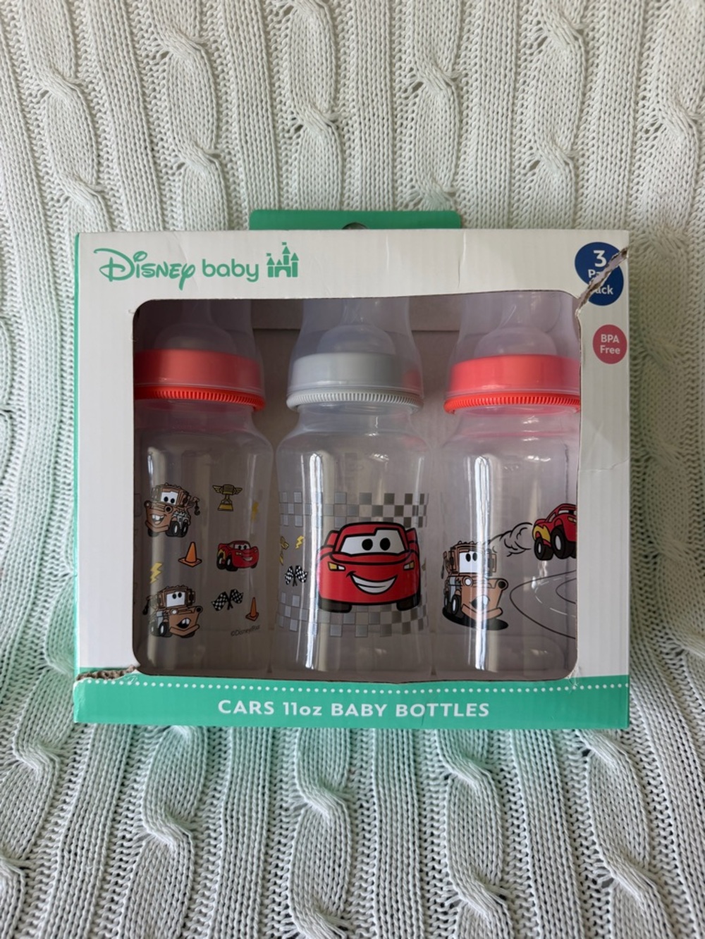 Disney Baby Pixar Cars Feeding Bottle Set Lightning McQueen Tow Mater Gift NEW